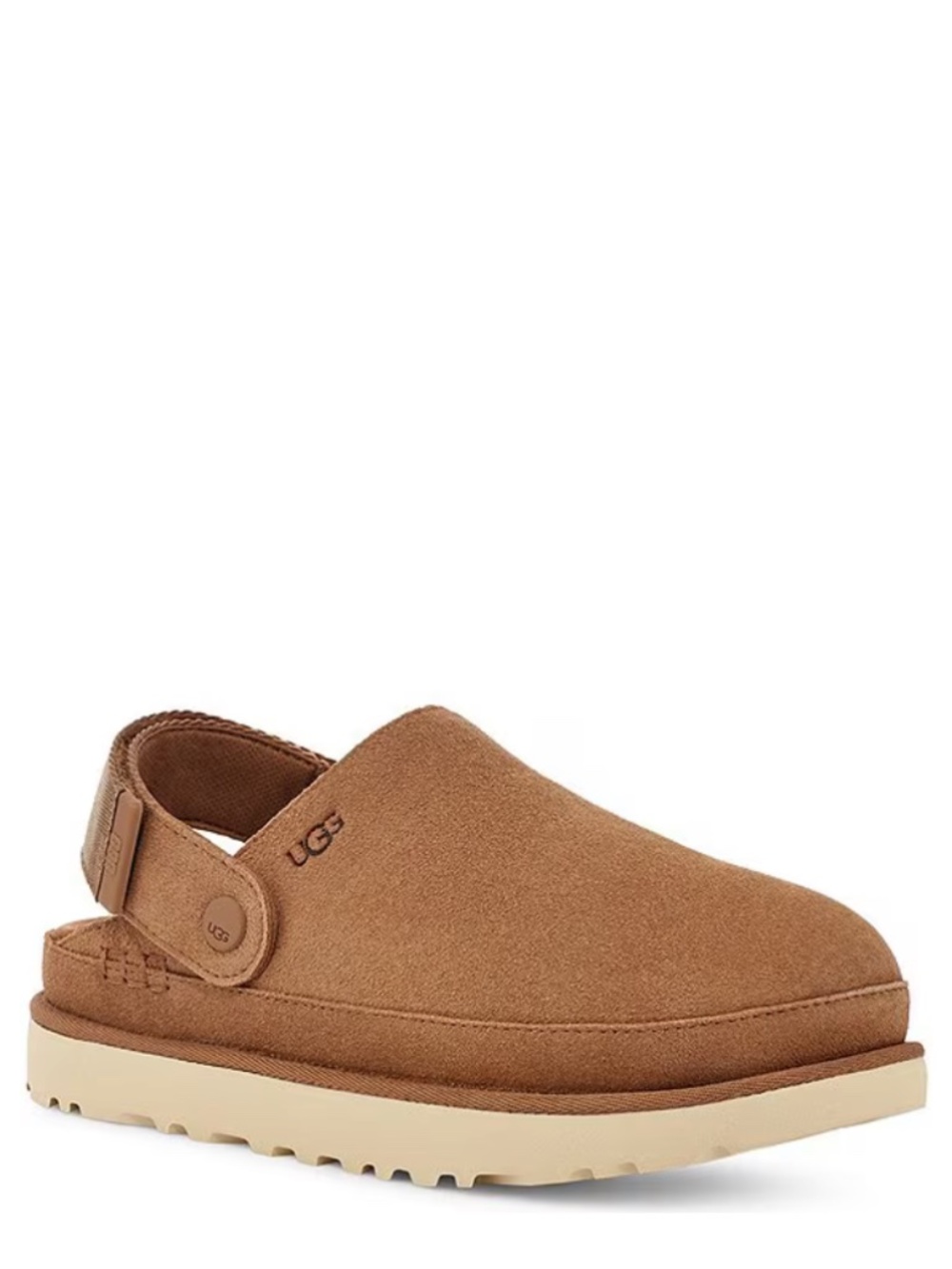 Ugg Goldenstar Suede Backstrap Clogs In Chestnut